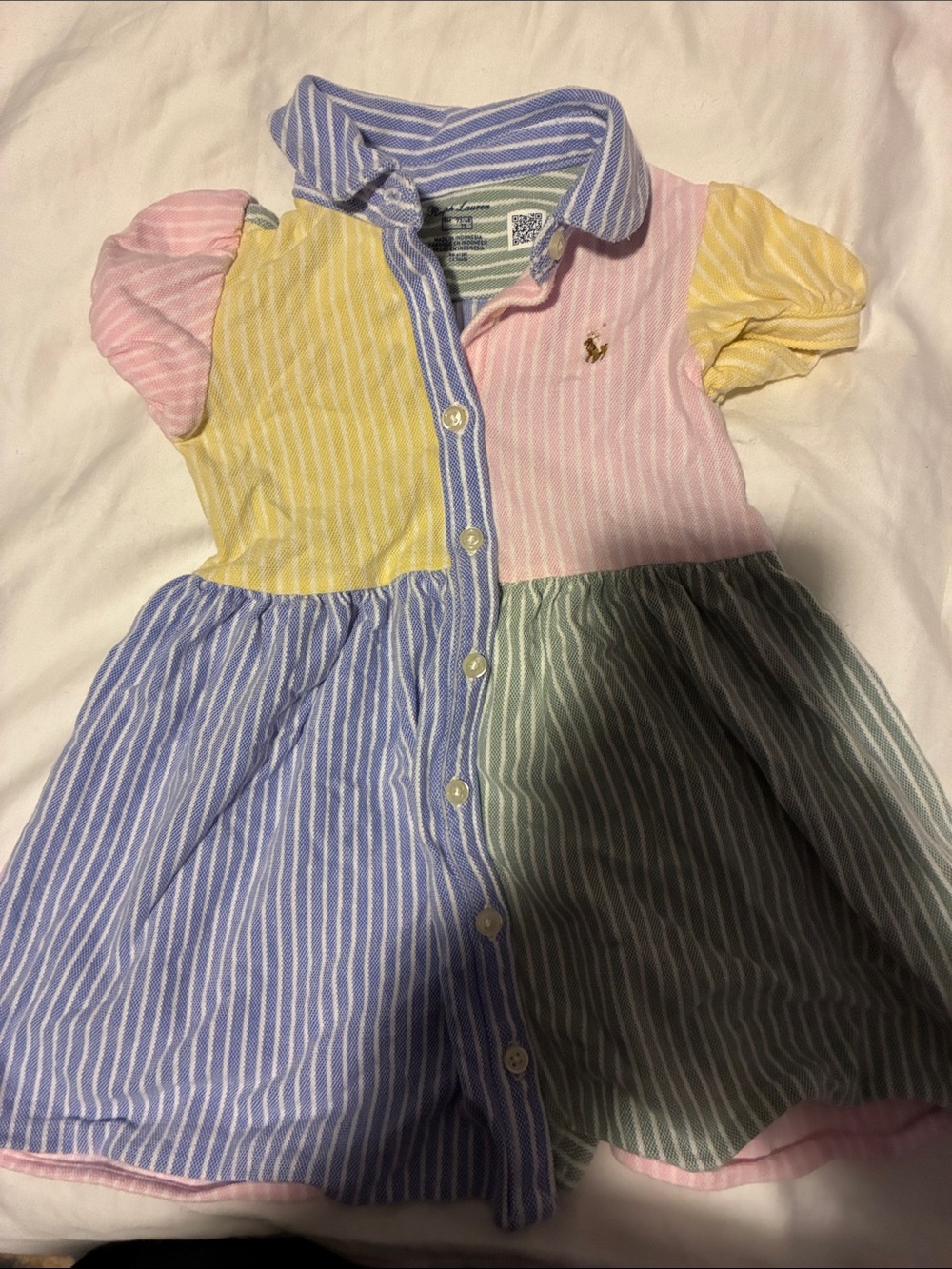 Ralph Lauren Pastel Patchwork Striped Polo Dress - Blue Pink Yellow Green